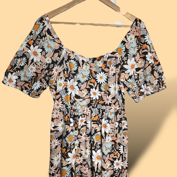 a.n.a. Smocked Floral Print Dress Size Large Cottagecore Pockets Puff Sleeves - Picture 3 of 9